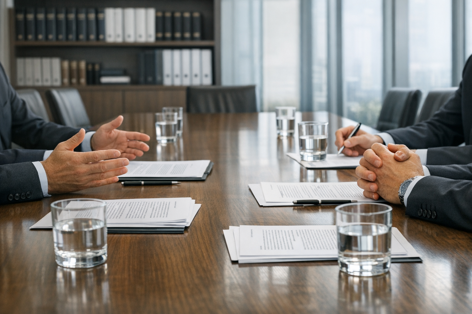 Poważne spotkanie zarządu, analiza dokumentów prawnych